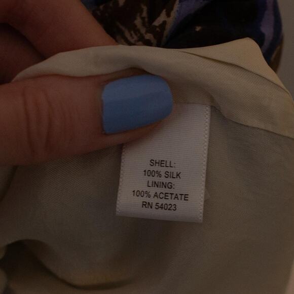 Sz 0 Silk Floral Brush Stroke Blue Brown Mini Dress Cap Sleeve Banana Republic - Picture 7 of 10